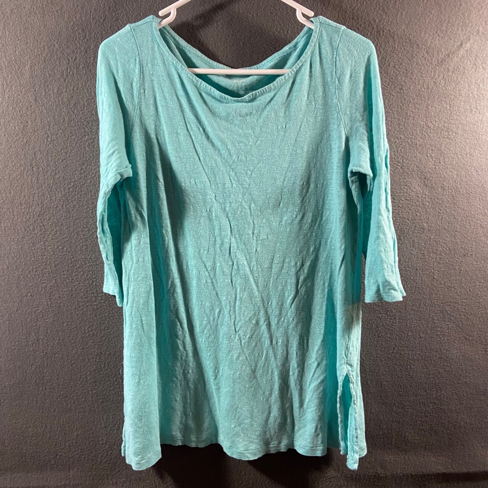 Eileen Fisher Tunic Top Organic Linen Knit Turquoise Blue Small coastal